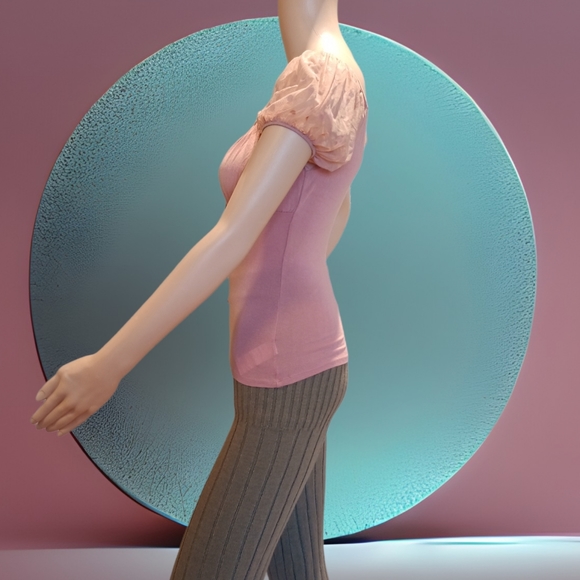 U2B Women's Puff Polkadot Mesh Peasant Blouse High Stretch - Picture 5 of 13